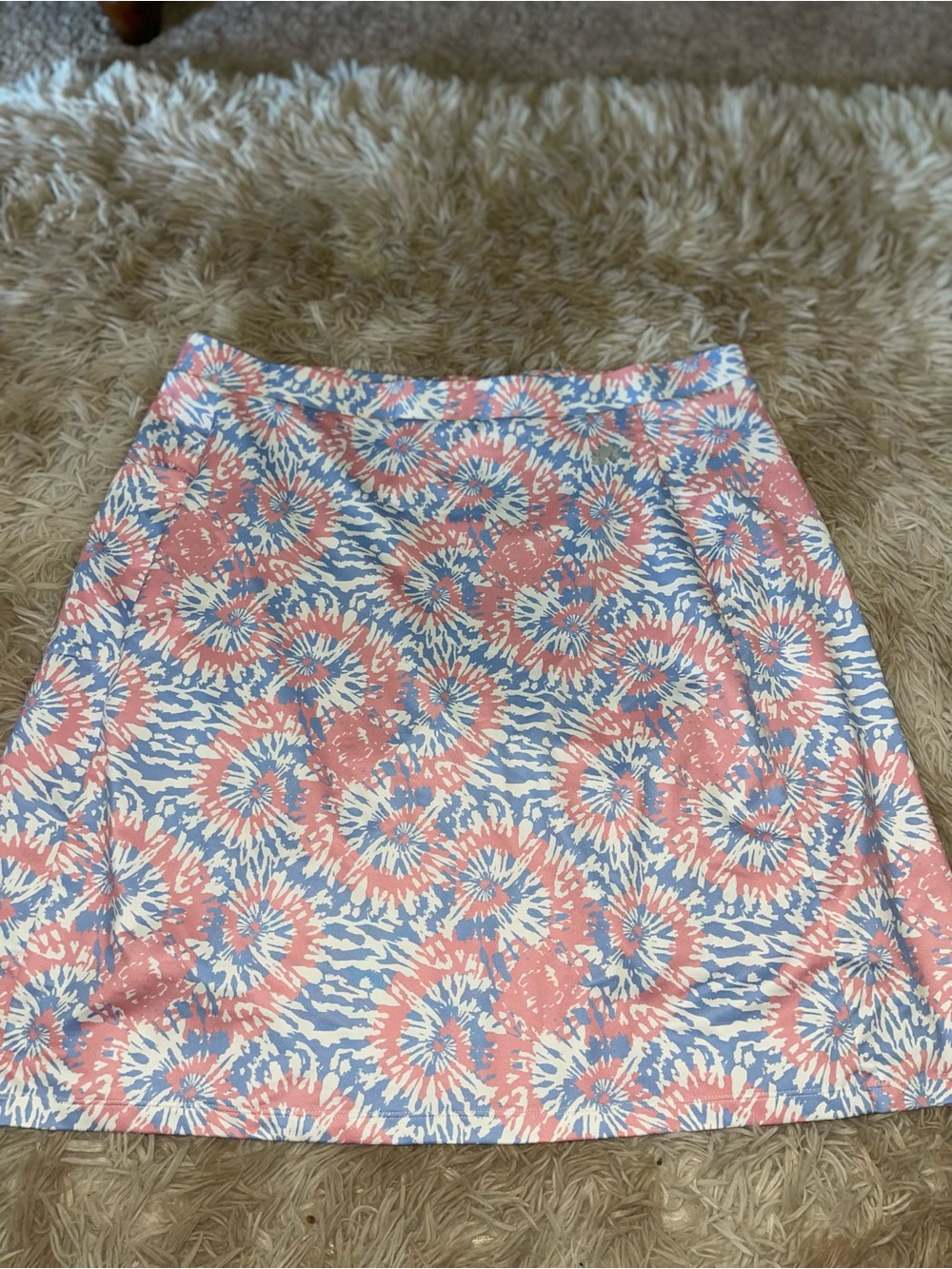 Tie-Dye Floral A-Line Skirt in Pink and Blue